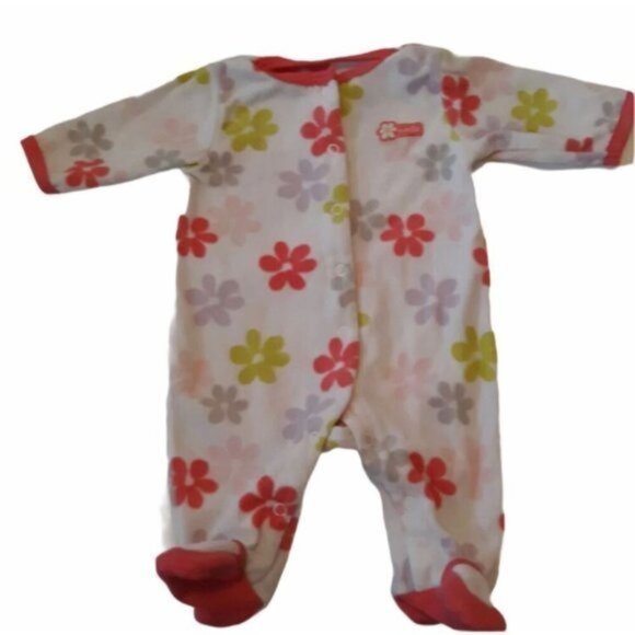 Carters Baby Girls Size 3 Months One Piece Pajamas White with Floral Button up - Picture 1 of 6